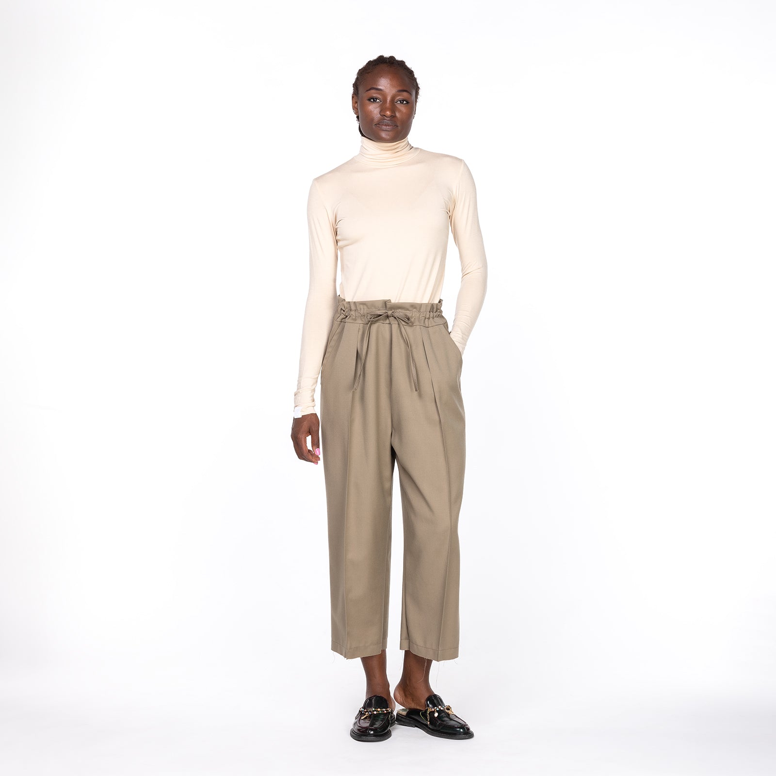 Classy Wool Wide Pants Olive