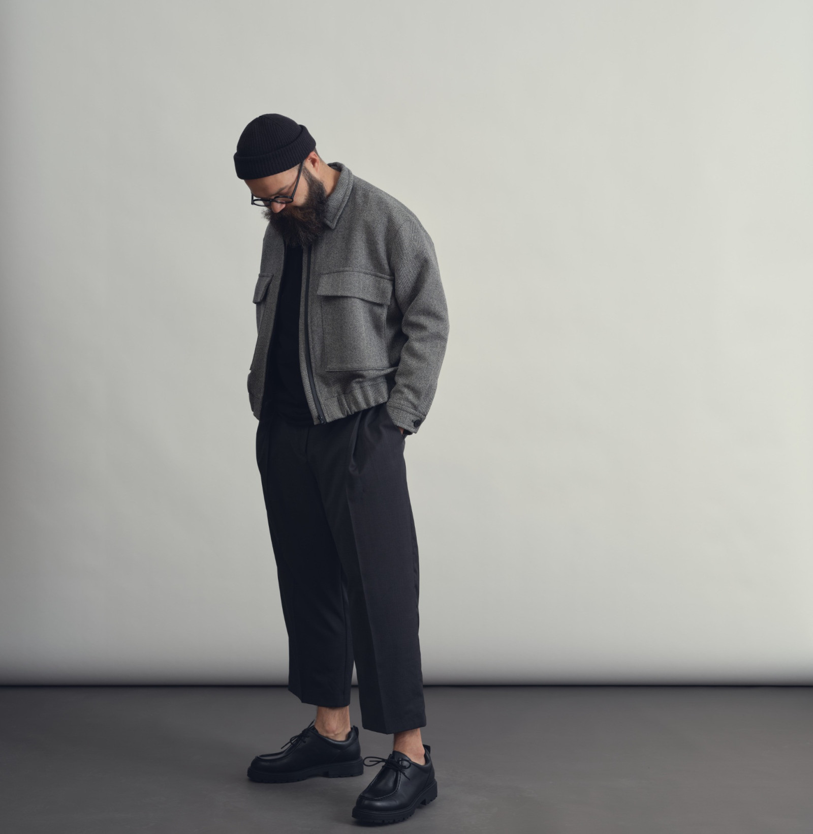 wool pocket jacket salt and pepper