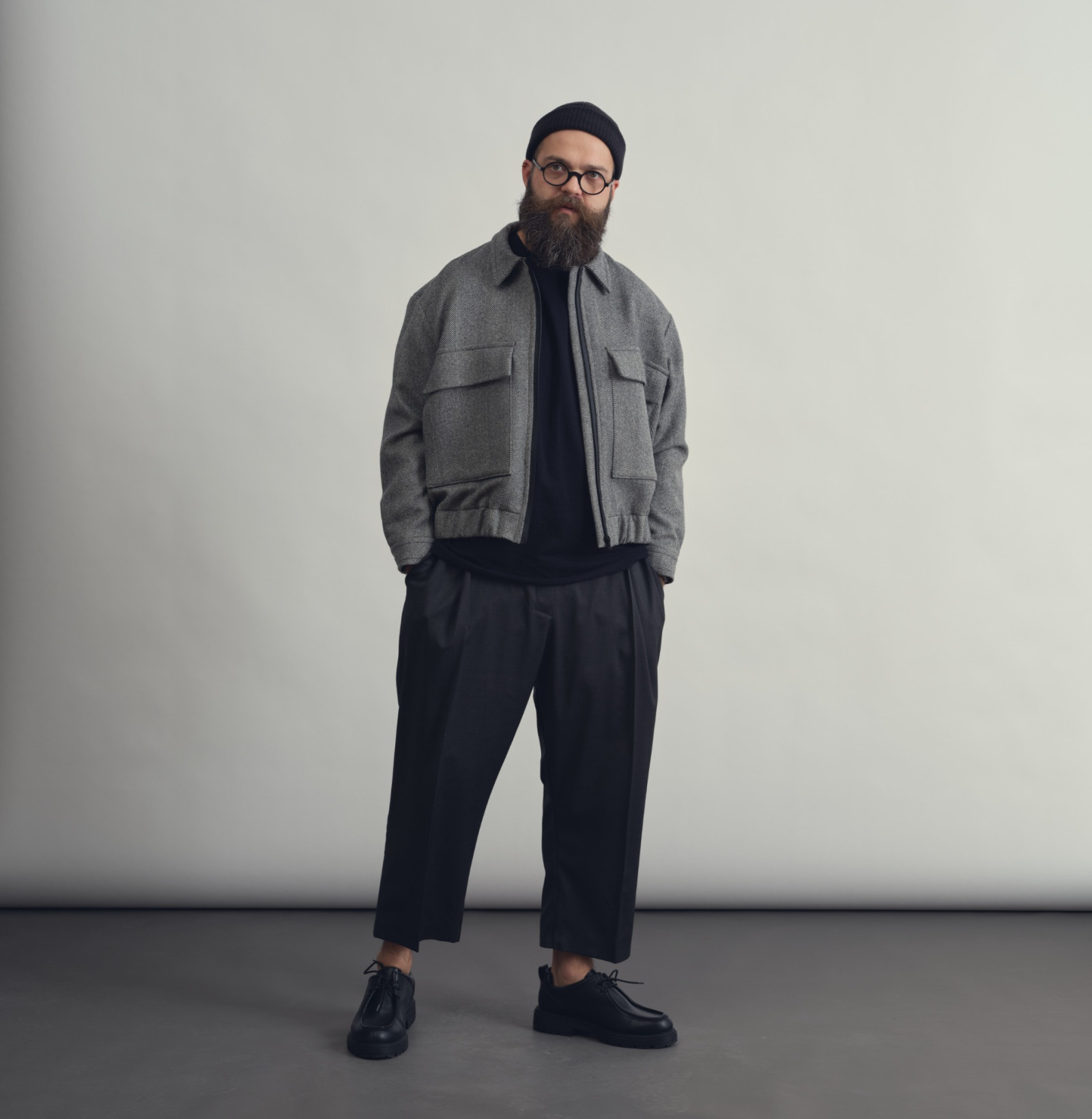 wool pocket jacket salt and pepper