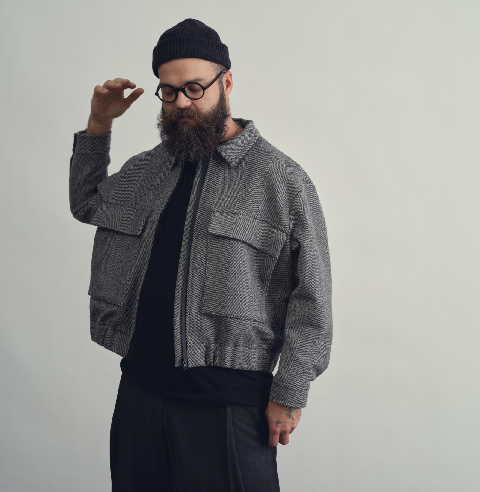 wool pocket jacket salt and pepper